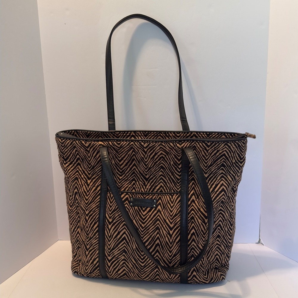 Vera Bradley Quilted Tote Bag Tan Black Chevron Zig Zag Large Shoulder Bag